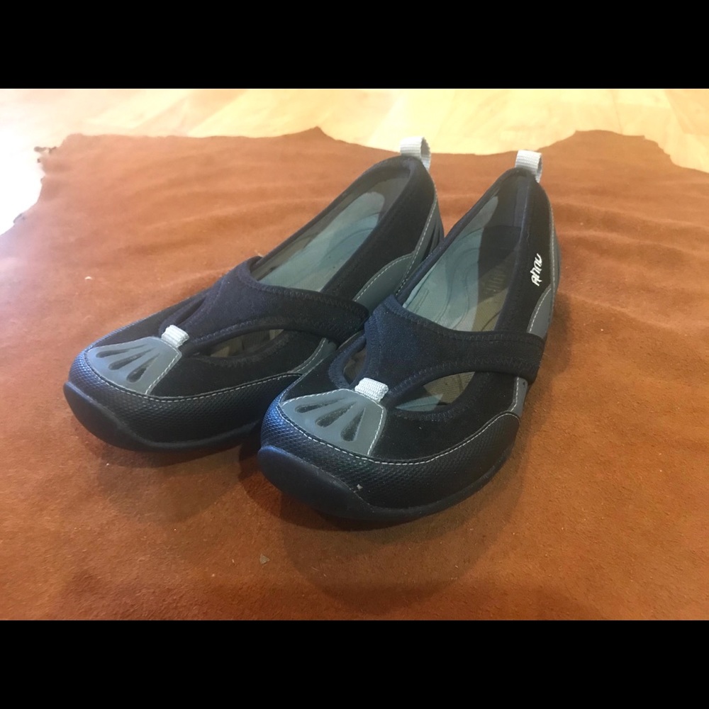 Ahnu Black and Gray Slip-On Athletic Mary Jane Flats